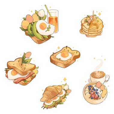 Kahvaltı Menüsü Vektör Elleri Çizimi.