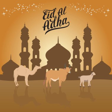 Mutlu bayramlar veya kurban kutlaması için İslami düz tasarım illüstrasyon kavramı 