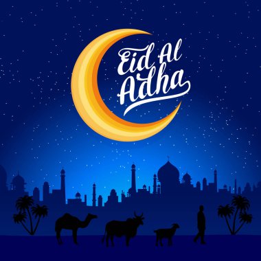 Mutlu bayramlar için İslami düz tasarım illüstrasyon kavramı ya da halk karakteriyle bayrak için yapılan kutlama etkinliği