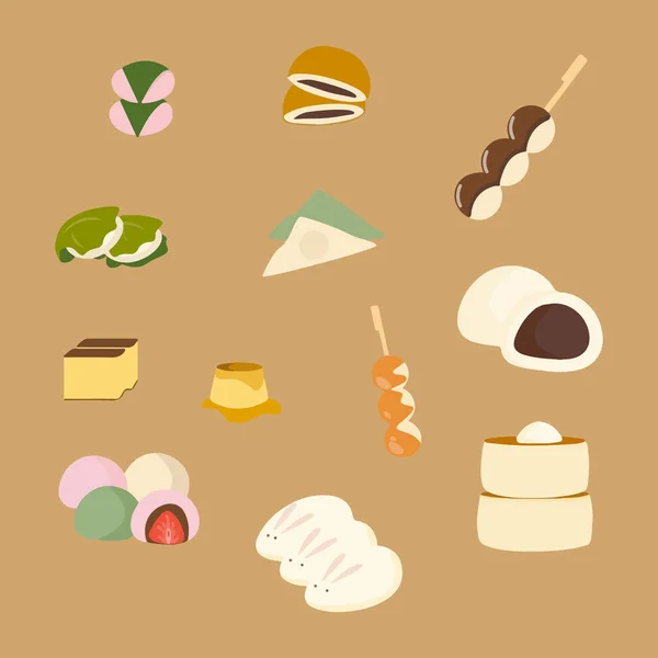 Japansk Dessert Hand Ritade Skiss Element Illustration — Stock vektor