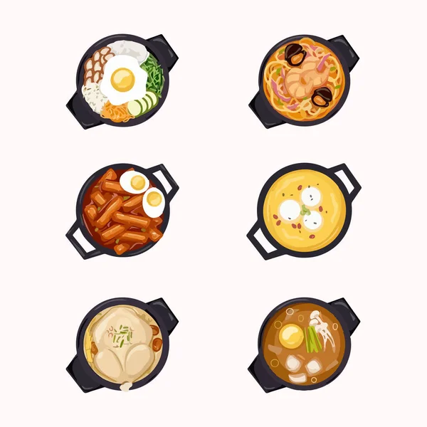 Set Korean Food Flat Design Asia Street Food Vector Illustration — Stock Vector