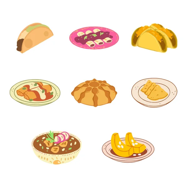 Mexikanische Lebensmittel Set Symbole Menüvektor Illustration — Stockvektor