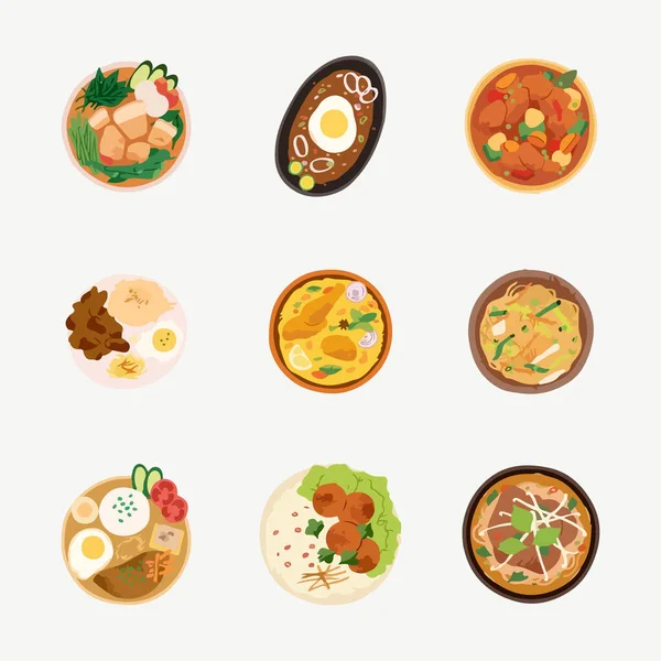 Vietnamese Cuisine Dishes Vector Illustration Set — Stock Vector