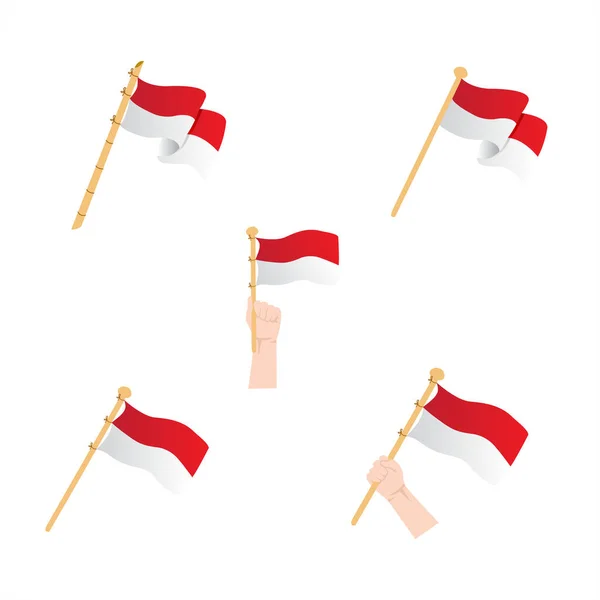 Joyeuse Fête Indépendance Indonésie Août Mains Tenant Drapeau Indonésien Illustration — Image vectorielle