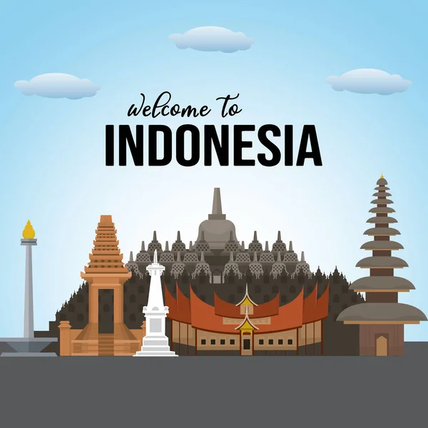 Indonesien Ikonen Und Wahrzeichen Vektorillustration — Stockvektor