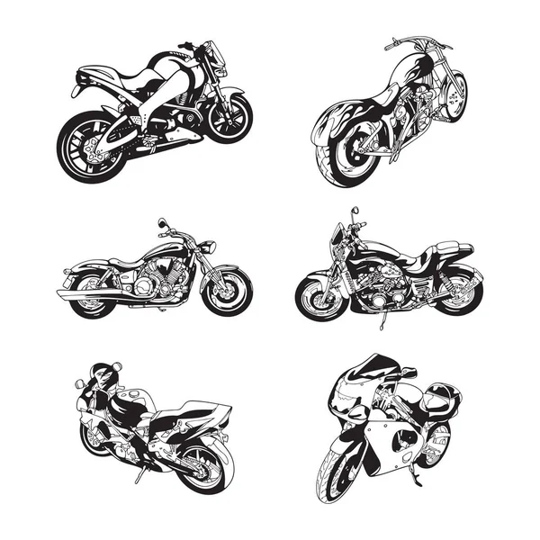 Silhueta Motocicleta Retro Conjunto Com Ângulos Diferentes Ilustração Vetorial Desenhada — Vetor de Stock