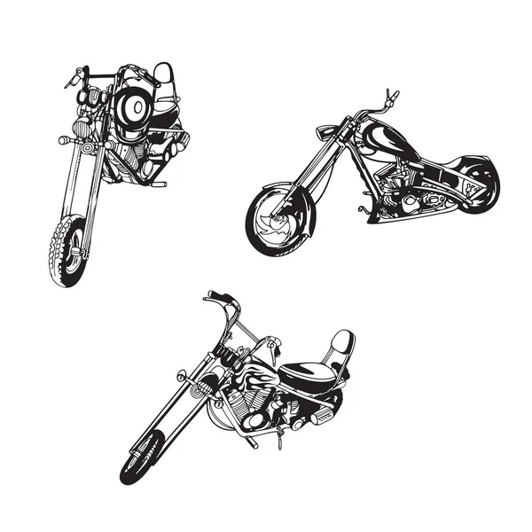 Retro Motorkerékpár Sziluett Készlet Különböző Szögekből Kézzel Rajzolt Vektor Illusztráció — Stock Vector