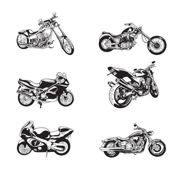 Ретро Мотоцикл Силует Набір Різними Кутами Рука Намальована Векторні Ілюстрації — стоковий вектор