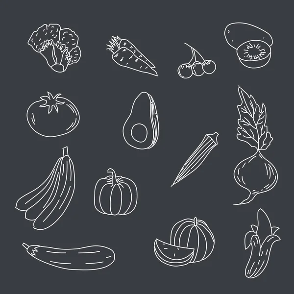 Kolekce Kreslení Zeleninových Čmáranic Vektorová Ilustrace — Stockový vektor