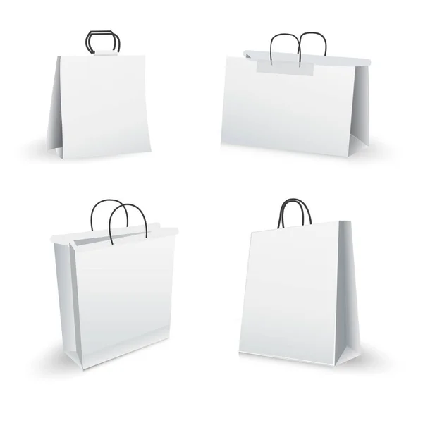 一套用于品牌设计和企业身份设计的现实购物袋 在白色背景上隔离的纸包模板 3D真实感矢量插画 — 图库矢量图片