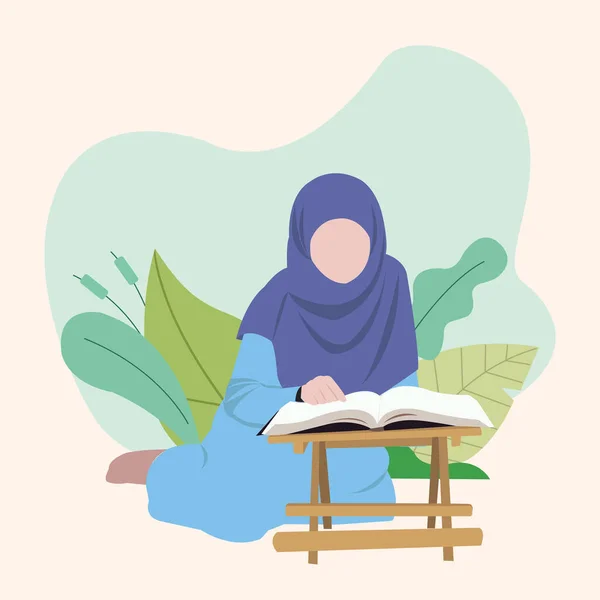 Girl Reading Holy Qur - Stok Vektor