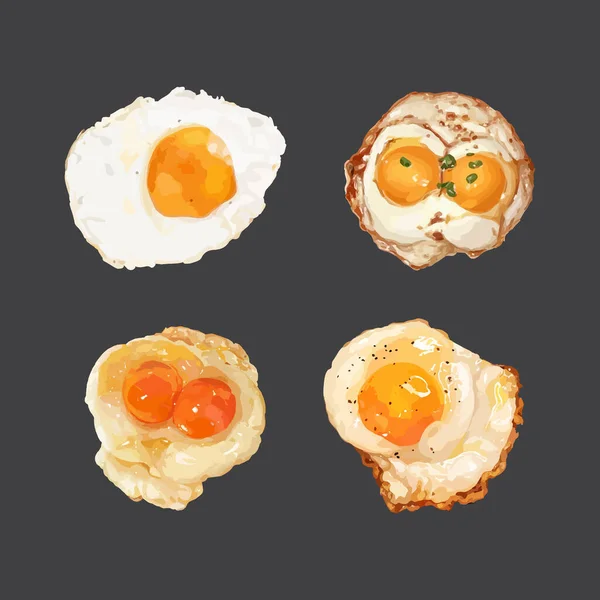 Sada Realistických Slunných Smažených Vajec Obrázek Vektoru Akvarelu — Stockový vektor