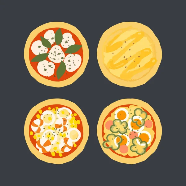 Pizza Stel Verschillende Menu Geïsoleerd Achtergrond Handgetekende Aquarel Vector Illustratie — Stockvector