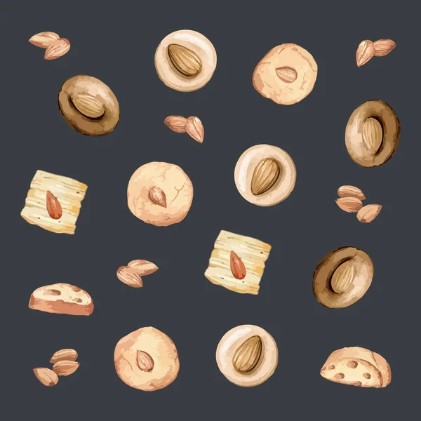 Biscuits Chinois Aux Amandes Illustration Vectorielle Aquarelle Dessinée Main — Image vectorielle