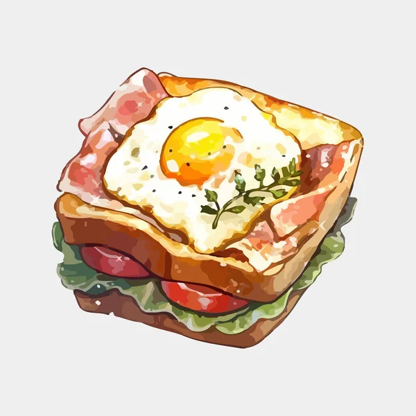Ilustrasi Vektor Sandwich Telur Bacon Berwarna Air - Stok Vektor