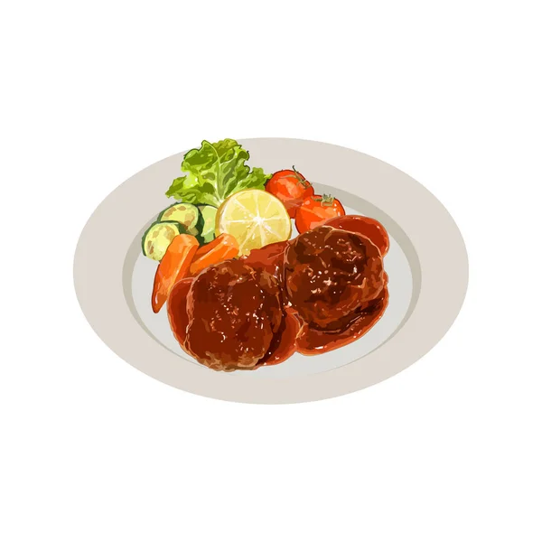 Steak Boeuf Avec Sauce Barbecue Illustration Vectorielle Dessinée Main Isolée — Image vectorielle