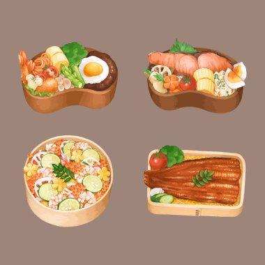 Japon bento kutusu suluboya vektör çizimi