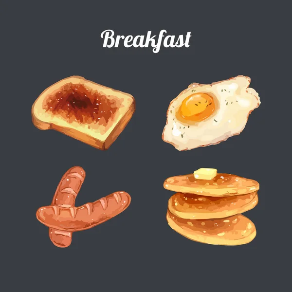 早餐菜单水彩画手绘向量图解 — 图库矢量图片