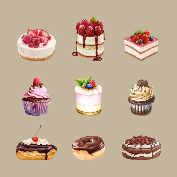 Cake Watercolor Vector Design Elements — 图库矢量图片