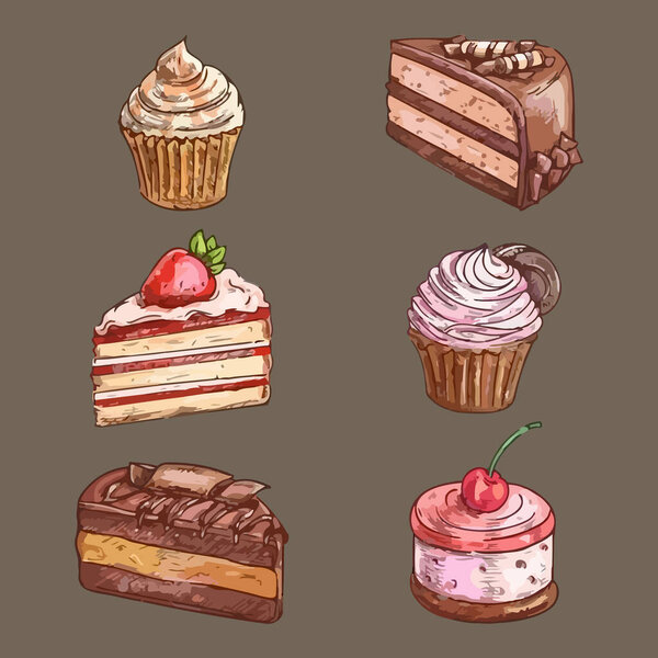 Набор тортов. Векторные элементы дизайна ручной работы