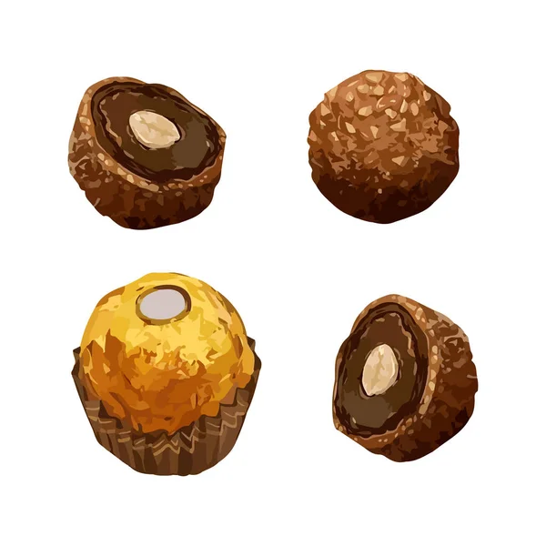 Chocolat Forme Boule Bonbons Avec Remplissage Noix Isolé Sur Fond — Image vectorielle