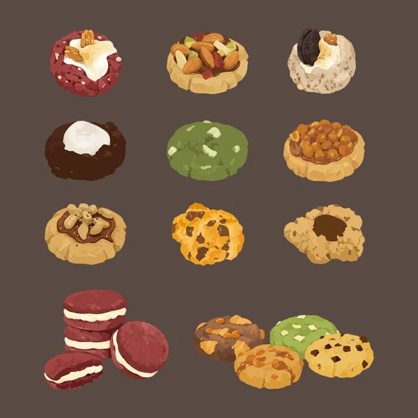Sada Lahodných Cookies Akvarel Vektorové Ilustrace — Stockový vektor