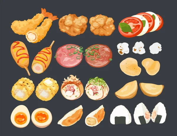 Set Watercolor Japanese Food Vector Illustration - Stok Vektor