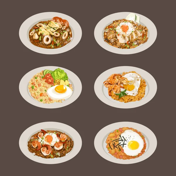 Набір Смаженого Рису Індонезійська Їжа Векторна Ілюстрація — стоковий вектор