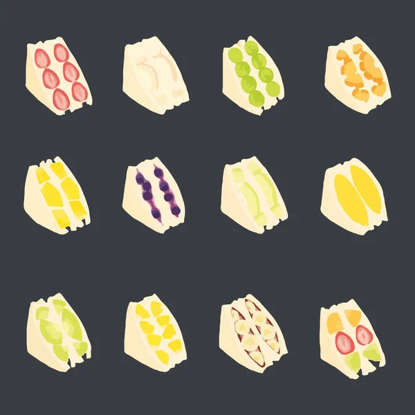 Японский Бутерброд Фруктами Вкусный Домашний Летний Завтрак Векторная Иллюстрация Ручной — стоковый вектор