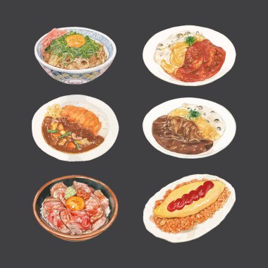 Set of Watercolor Japanese Food Vector Illustration clipart