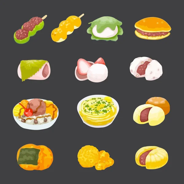 Set Acuarela Japonesa Alimentación Vector Ilustración — Archivo Imágenes Vectoriales