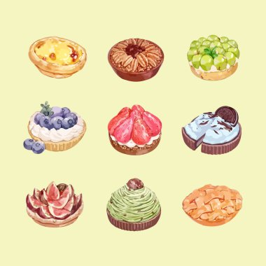 Su rengi vektör illüstrasyonunda pasta kümesi