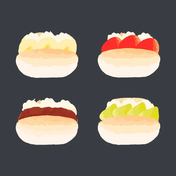 Koppepan Sandwich Makanan Jepang Ilustrasi Vektor Cat Air Gambar Tangan - Stok Vektor