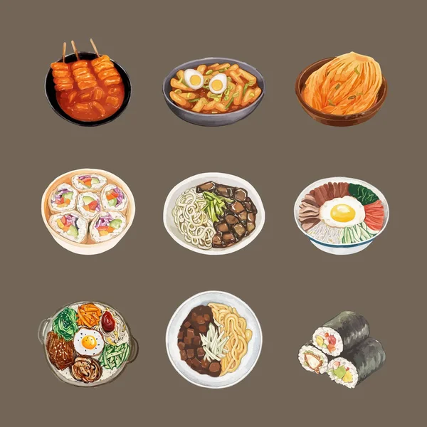Традиционная Корейская Векторная Иллюстрация Пищевых Продуктов — стоковый вектор