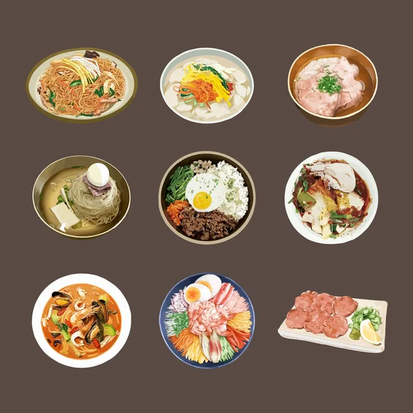Traditional Korean Food Watercolor Vector Illustration — Stock Vector