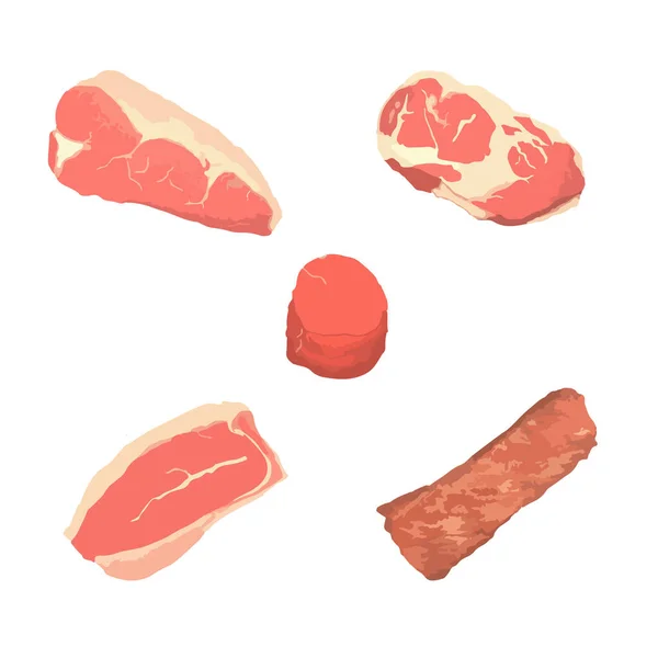 Zestaw Różnych Kawałków Mięsa Wektor Akwarela Ilustracji Izolowane Białym Tle — Wektor stockowy
