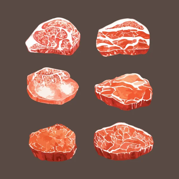 Установить Различные Нарезки Векторной Иллюстрации Сырого Мяса — стоковый вектор