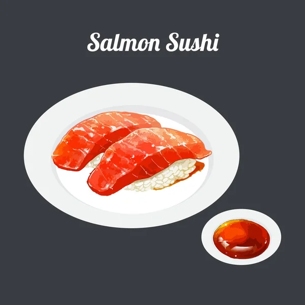 Sushi Salmão Ilustração Vetor Aquarela Desenhada Mão — Vetor de Stock