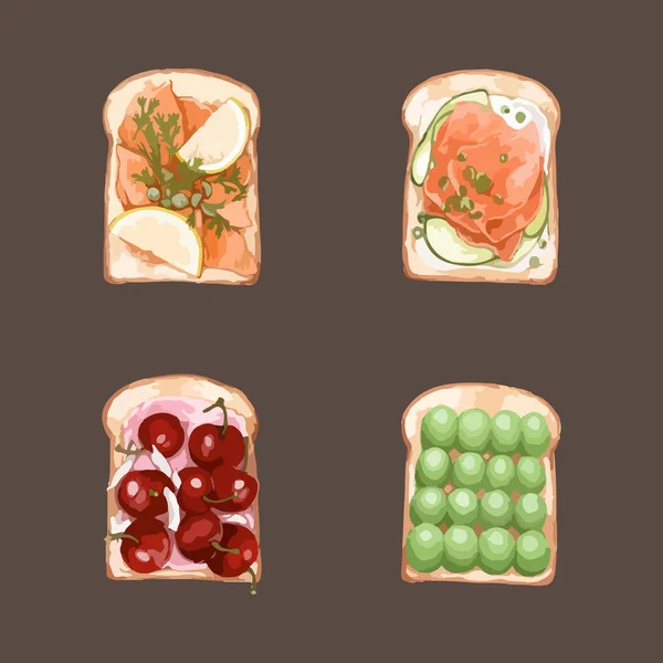 Sandviç Seti Suluboya Elle Boyanmış Resim — Stok Vektör