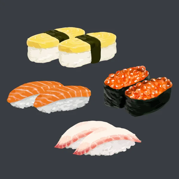 Zestaw Akwareli Sushi Wektor Ilustracji — Wektor stockowy