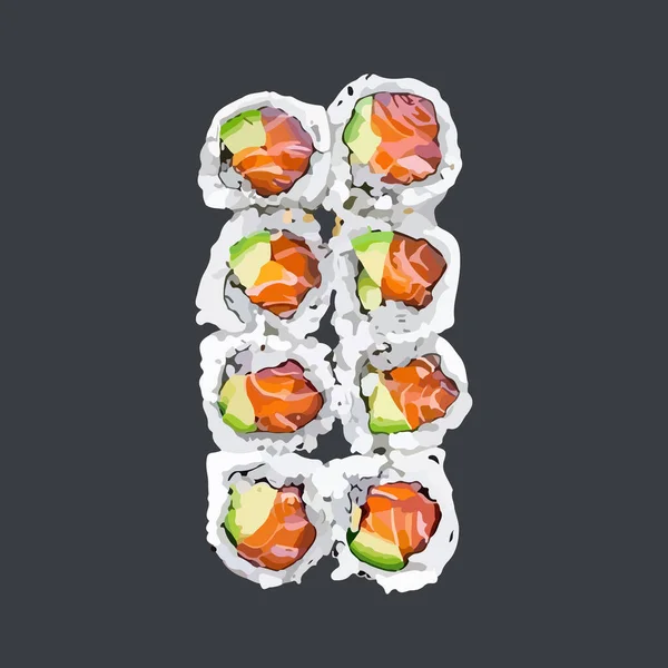 Sushi Rolle Mit Fisch Avocado Und Gurke Japanisches Traditionelles Gericht — Stockvektor