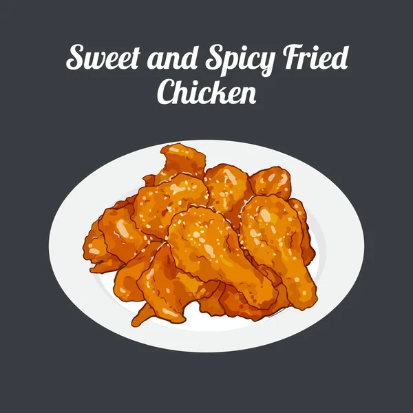 Yangnyeom Chicken Fried Chicken Dish Prepared Korean Style Korean Sweet — Stock Vector