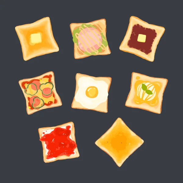 Set Mit Süßen Und Herzhaften Toast Sandwich Vektorillustrationen — Stockvektor