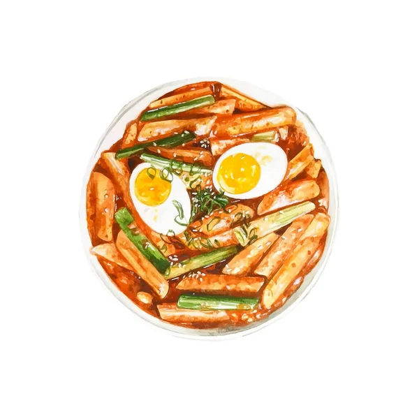 Homemade Topokki Tteok Bokki Stir Fried Rice Cakes Gochujang Sauce — Stock Vector