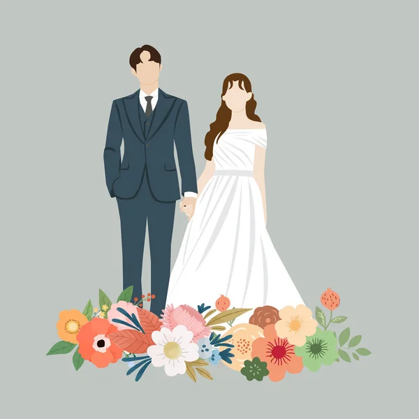 Düğün Davetiyesi Grafik Tasarım Için Düz Vektör Çizim Karikatür Gelin — Stok Vektör