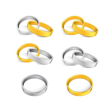 Altın ve gümüş metal vektör çizimlerinden oluşan alyanslar.