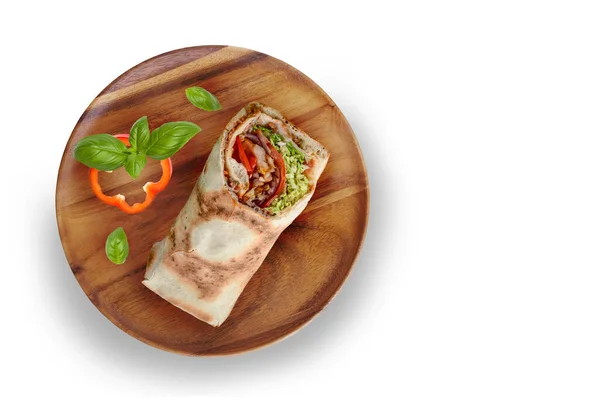 Burrito Shawarma Sanduíche Giroscópio Rolo Fresco Lavash Kebab Doner Servido — Fotografia de Stock