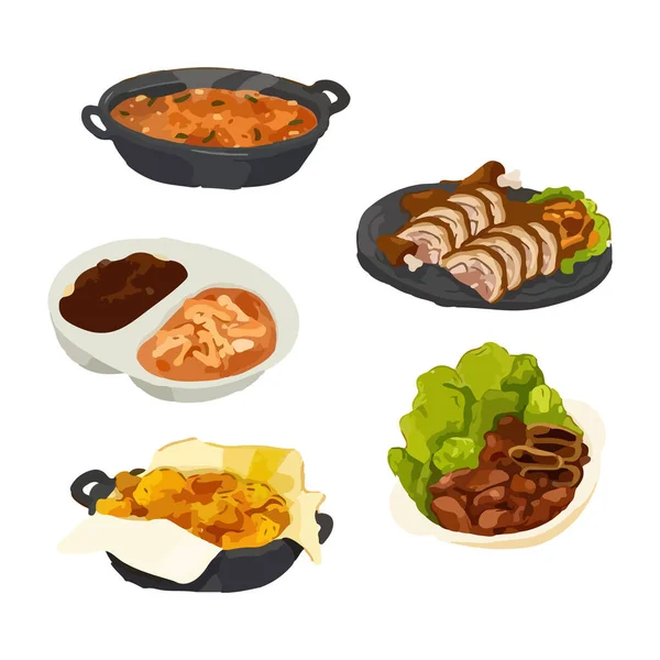 Cuisine Traditionnelle Coréenne Illustration Vectorielle Aquarelle Dessinée Main — Image vectorielle