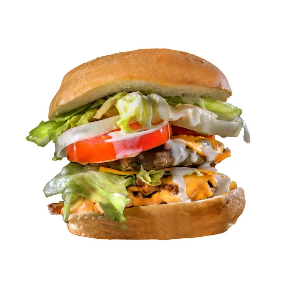 Fresco Gustoso Hamburger Isolato Sfondo Bianco — Foto Stock