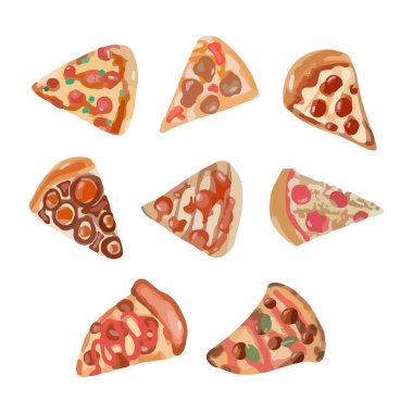 Domatesli, peynirli, fesleğenli, beyaz arka planda salamlı pizza. Manzarayı karala. El çizimi Menü çizimi, çizgi ve suluboya çizimi.